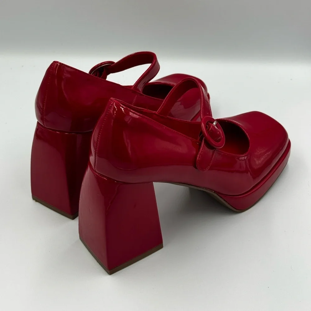 Cellenz Red Patent Platform Mary Jane Heels Block Heel Pumps Womens Size 8.5